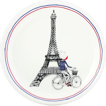 Gien Ca C'est Paris Тарелка для канапе с рисунком Tour Eiffel noire, диаметр - 16,5 см, белый
