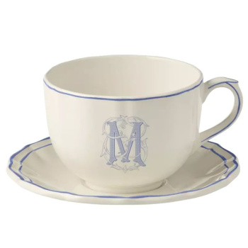 Gien Filet Bleu Monogramme Чайная пара с буквой М, объем - 450 мл, цвет - белый, синий