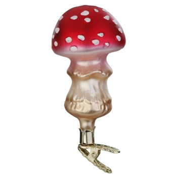 Inge Glas Стеклянная елочная игрушка на прищепке Мухомор, размер - 9,5 см