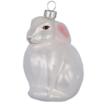 Inge Glas Magic Стеклянная елочная игрушка Белый Кролик, высота - 9 см