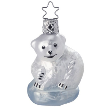 Inge Glas Стеклянная елочная игрушка Белый медведь, размер - 6 см