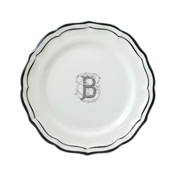 Gien Filet Manganese Monogramme Десертная тарелка с буквой В, диаметр - 23,2 см, цвет -белый, черный