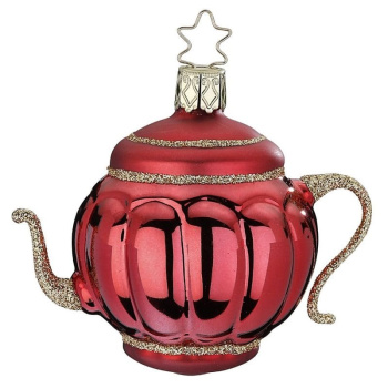 Inge Glas Стеклянная елочная игрушка Красный чайник, размер - 7,5 см