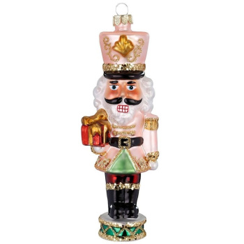 Inge Glas Magic Стеклянная елочная игрушка Щелкунчик с подарком, высота - 14 см, цвет - розовый