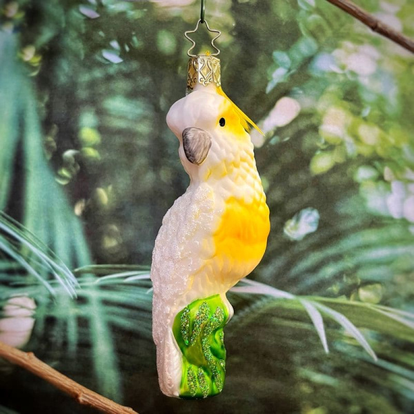 Inge Glas Стеклянная елочная игрушка Попугай Какаду, размер - 11,5 см