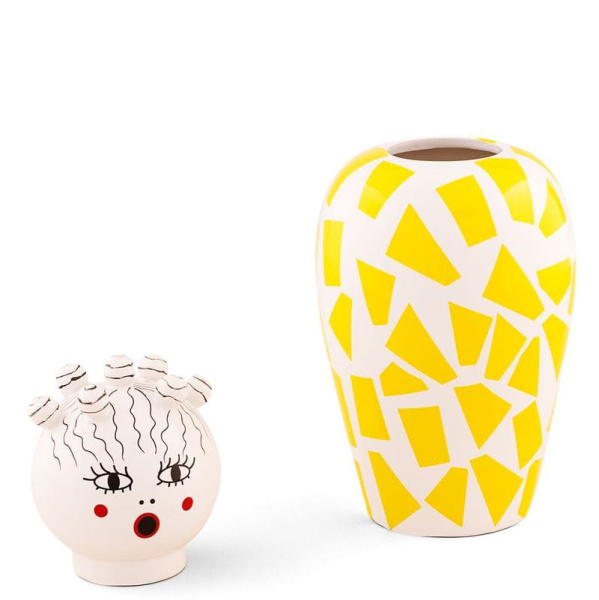 Seletti Le Canopie Декоративная ваза с крышкой Rosio, размеры: 17,5х17,5х37 см, белый, желтый