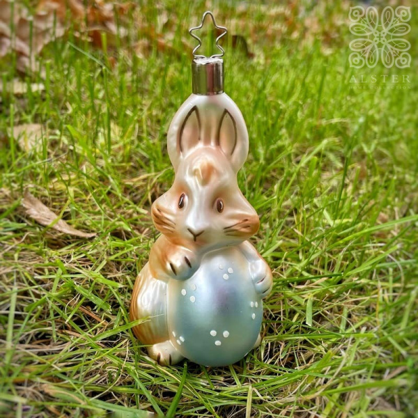 Inge Glas Стеклянная елочная игрушка Пасхальный кролик, высота - 11,5 см