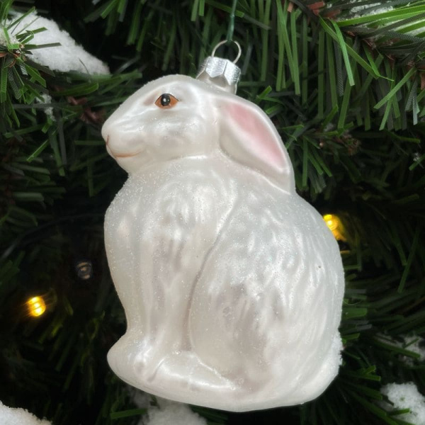 Inge Glas Magic Стеклянная елочная игрушка Белый Кролик, высота - 9 см