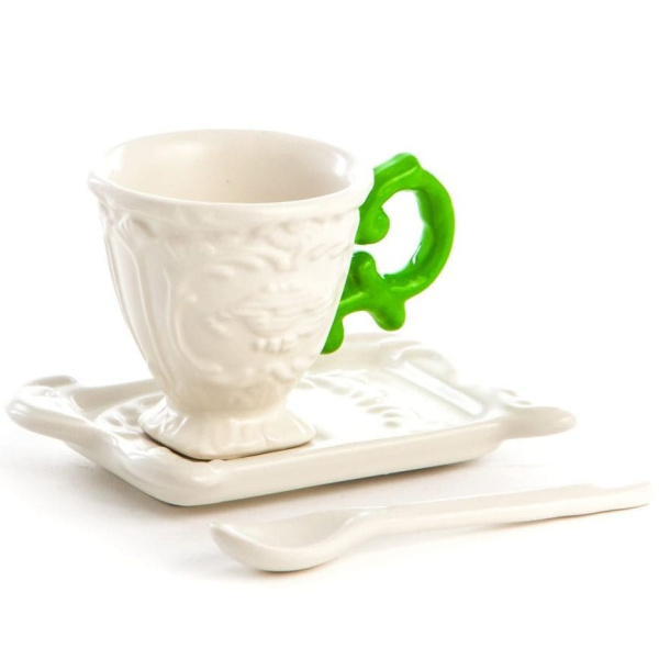 Seletti I-Wares Фарфоровая кофейная пара для эспрессо, 10х7х7 см, белый, зеленый