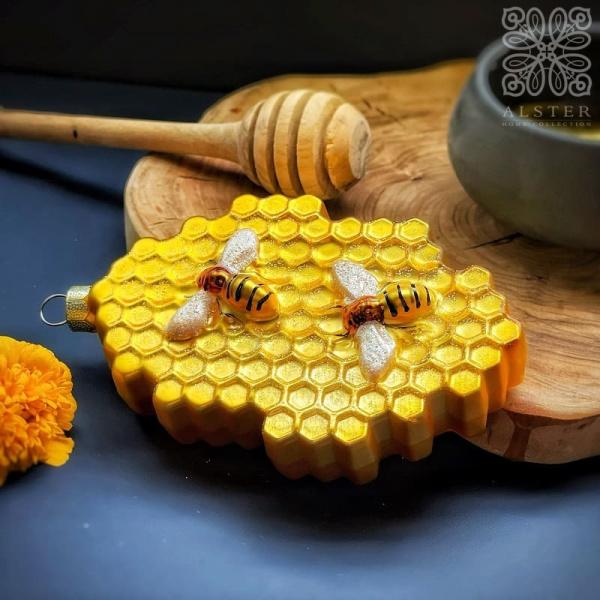 Inge Glas Magic Стеклянная елочная игрушка Пчелиные соты, размер - 10 см, желтый