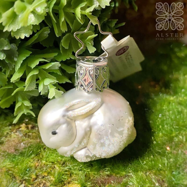 Inge Glas Стеклянная елочная игрушка Зайчонок, размер - 3,5 см, цвет - белый