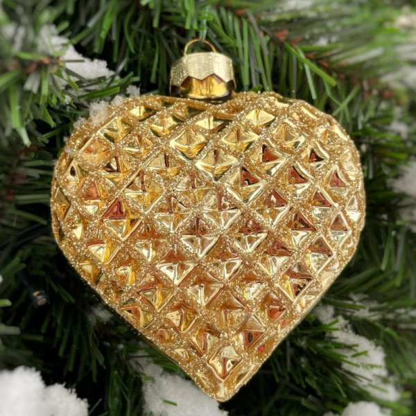 Inge Glas Magic Стеклянная елочная игрушка Вафельное сердце, размер - 10,5 см, цвет - золотой