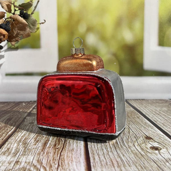 Inge Glas Magic Стеклянная елочная игрушка Тостер, размер - 8,5 см, красный