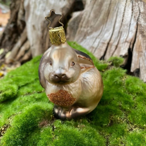 Inge Glas Стеклянная елочная игрушка Кролик, размер - 8,5 см,  светло-коричневый